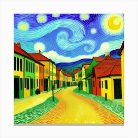 Idyllic Beauty: A Village Frozen in Time Starry Night Canvas Print