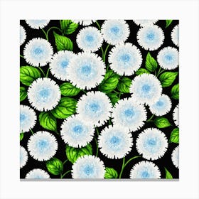 White Chrysanthemums On Black Background 2 Canvas Print