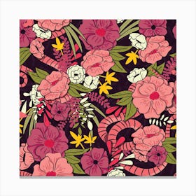 Flower And Floral Pattern With Pink And Green Decoration Square Canvas Print