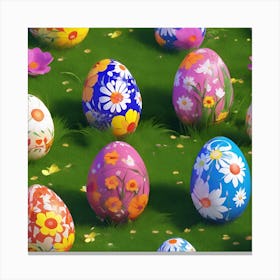 Flower Painted Easter Eggs on the Grass Canvas Print