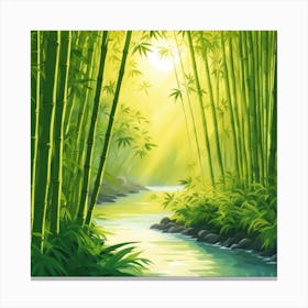 A Stream In A Bamboo Forest At Sun Rise Square Composition 271 Canvas Print