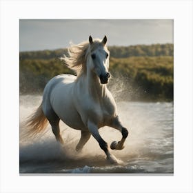 White Horse Running In Water 4 Canvas Print
