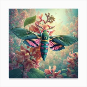 A Beautiful Elephant Hawk Moth Sitting On A Honeysuckle Flower 2 Canvas Print