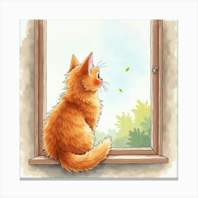 Watercolor Painting Of A Persian Cat Looking Out Of A Child S Window Canvas Print