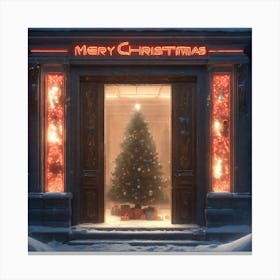 Christmas Decoration On Home Door Sharp Focus Emitting Diodes Smoke Artillery Sparks Racks Sy (2) Canvas Print