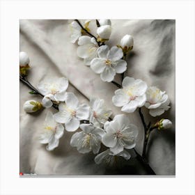 Firefly Plum Blossoms Scattered Across A Soft Linen Textured Canvas, With Simple Branches In Matte B (2) Canvas Print