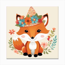 Floral Baby Fox Nursery Illustration (8) 1 Canvas Print