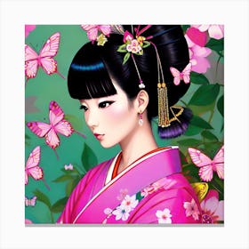 Asian Girl With Butterflies 4 Canvas Print