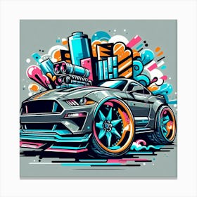 Ford Mustang Vehicle Colorful Comic Graffiti Style Canvas Print