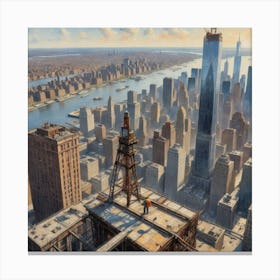 The Sky's Canvas: A Worker Painting the Urban Landscape New York Canvas Print