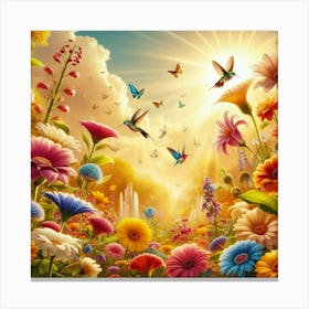 Hummingbirds In The Garden Canvas Print