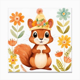 Floral Baby Squirrel Nursery Illustration (15) Canvas Print