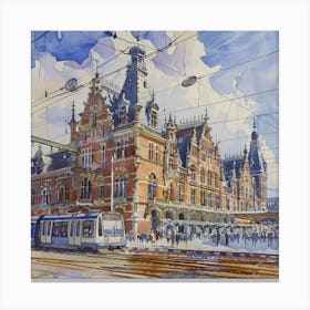 Amsterdam Central Station: Series. Water Colour Canvas Print