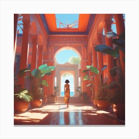 Woman In A Courtyard Canvas Print