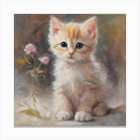 Little Kitten With Flowers Canvas Print