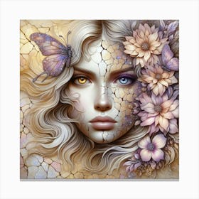 Girl With Flowers And Butterflies Canvas Print