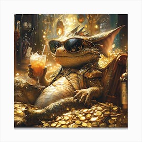 Cool Dragon Lounging on Gold Background 10 Canvas Print