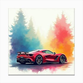 Rimac C Two Against A Vibrant, Colorful Watercolor Scene, No Logos Canvas Print