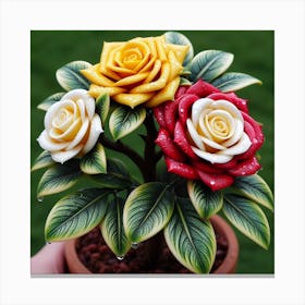 Three Roses In A Pot Canvas Print