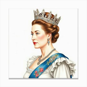 Watercolor Painting Of Queen Elizabeth I, Capturing Her Royal Splendor 1 Canvas Print