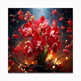 Red Orchids Burst Forth In An Explosion Of Color Vivid Hues Against A Muted Backdrop Emphasis On T Canvas Print