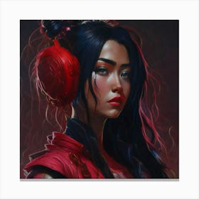 Asian Girl With Headphones Canvas Print