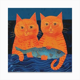 Orange Cats With Fish Canvas Print