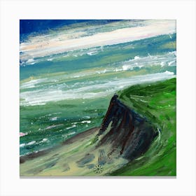 Cliff - landscape green blue teal sky sea hand painted square seascape Anton Maliar Canvas Print