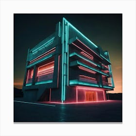 Abstract Building with neon light Canvas Print