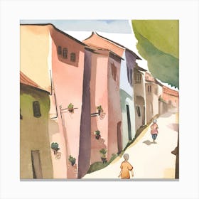 Watercolor Of A Street Canvas Print