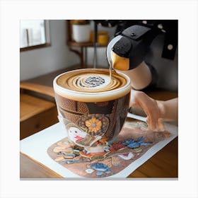 Default A Woman Drinks A Coffee Created With Japanese Manga De 1 Canvas Print