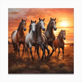 Horses At Sunset 1 Canvas Print