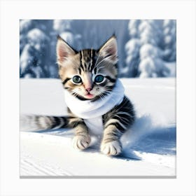 Gato En La Nieve Mirando A Camara Canvas Print