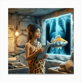 Prehistoric Woman With Fish Canvas Print