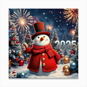 Flux Schnell A Jovial Snowman Stands Amidst A Winter Wonderlan 0 Canvas Print