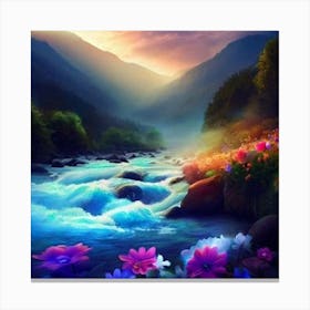 River With Flowers Canvas Print