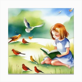 Little Girl Reading A Book Canvas Print