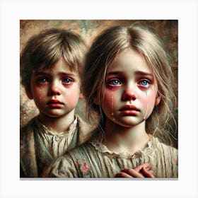 Brother And Sister Crying Canvas Print