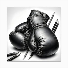 A Black And White Pencil Sketch Of A Pair Of Boxing Gloves 3 Canvas Print