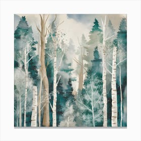 Tranquil Woods Abstract Birch Forest In Watercolor (4) Canvas Print