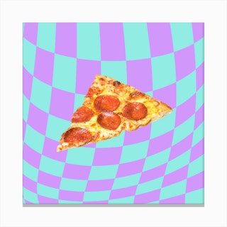 Warped Checkered Pizza Mint & Purple Square Canvas Print