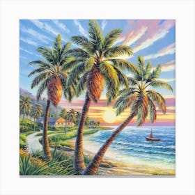 Palm Trees At Sunset Canvas Print