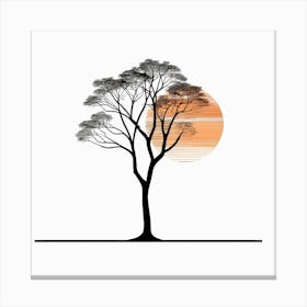 Sunset Tree,A Minimalist Line Drawing Of A Lone Tree Silhouetted Against A Fiery Sunset Canvas Print