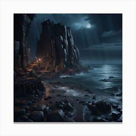 Rocky Shore At Night Canvas Print