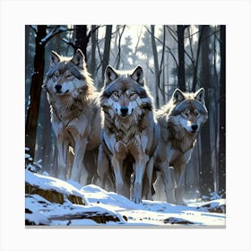 Three Wolves In The Snow Canvas Print