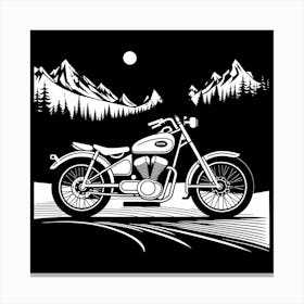 Motorcycle In The Mountains, black and white monochromatic art Canvas Print