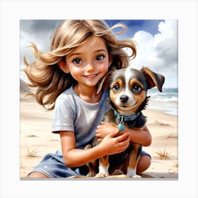 Little Girl With Dog 3 Canvas Print