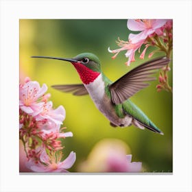 Ruby Throated Hummingbird Purposefully Extracting Nectar From An Array Of Spectral Flowers Settled 376854741 (1) Canvas Print