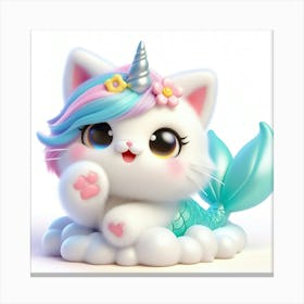 Fluffy 3D image of mermaid caticorn 15 Canvas Print