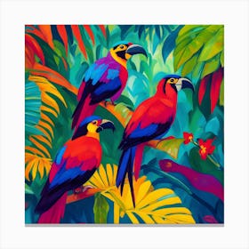 Fauvism Tropical Birds in the Jungle Tropical Parrots Canvas Print